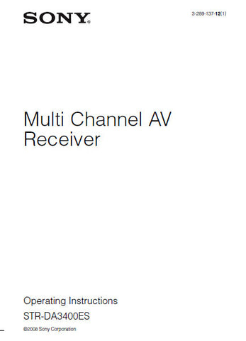 SONY STR-DA3400ES MULTI CHANNEL AV RECEIVER OPERATING INSTRUCTIONS 144 PAGES ENG