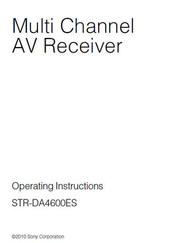 SONY STR-DA4600ES MULTI CHANNEL AV RECEIVER OPERATING INSTRUCTIONS 170 PAGES ENG