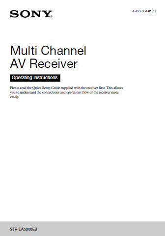 SONY STR-DA5800ES MULTI CHANNEL AV RECEIVER OPERATING INSTRUCTIONS 147 PAGES ENG