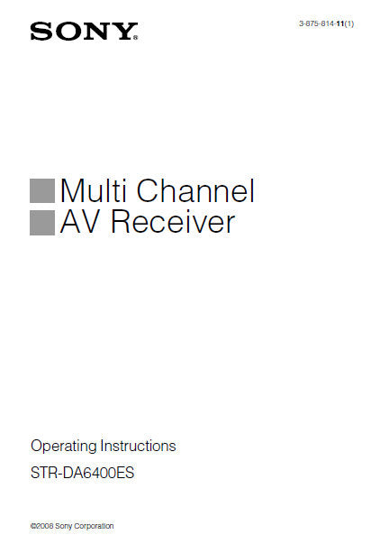 SONY STR-DA6400ES MULTI CHANNEL AV RECEIVER OPERATING INSTRUCTIONS 175 PAGES ENG