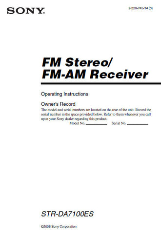 SONY STR-DA7100ES FM STEREO FM AM RECEIVER OPERATING INSTRUCTIONS 139 PAGES ENG