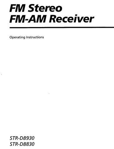 SONY STR-DB830 STR-B930 FM STEREO FM AM RECEIVER OPERATING INSTRUCTIONS 58 PAGES ENG