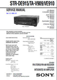 SONY STR-DE915 FM STEREO FM AM RECEIVER TA-V909 VE-910 INTEGRATED AV AMPLIFIER SERVICE MANUAL INC BLK DIAGS PCBS SCHEM DIAGS AND PARTS LIST 56 PAGES ENG