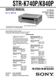 SONY STR-K740P STR-K840P FM STEREO FM AM RECEIVER SERVICE MANUAL INC BLK DIAGS PCBS SCHEM DIAGS AND PARTS LIST 60 PAGES ENG