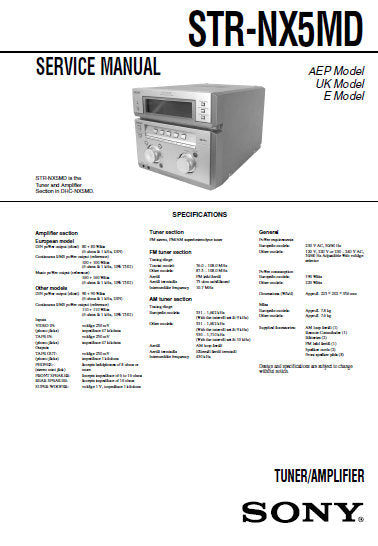SONY STR-NX5MD TUNER AMPLIFIER SERVICE MANUAL INC PCBS SCHEM DIAGS AND PARTS LIST 32 PAGES ENG