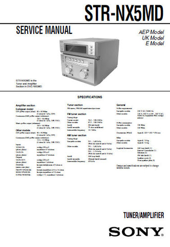 SONY STR-NX5MD TUNER AMPLIFIER SERVICE MANUAL INC PCBS SCHEM DIAGS AND PARTS LIST 32 PAGES ENG