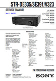 SONY STR-SE391 STR-DE335 STR-V323 FM STEREO FM AM RECEIVER SERVICE MANUAL INC PCBS SCHEM DIAGS AND PARTS LIST 14 PAGES ENG
