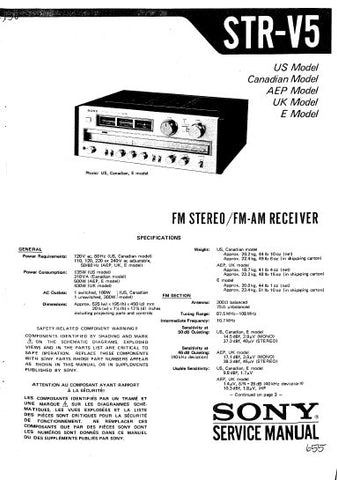 SONY STR-V5 FM STEREO FM AM RECEIVER SERVICE MANUAL INC BLK DIAG PCBS SCHEM DIAGS AND PARTS LIST 36 PAGES ENG