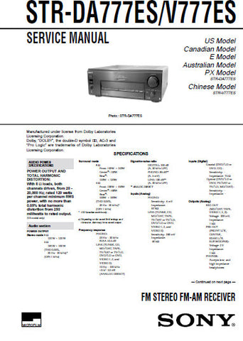 SONY STR-V777ES STR-DA777ES FM STEREO FM AM RECEIVER SERVICE MANUAL INC BLK DIAGS PCBS SCHEM DIAGS AND PARTS LIST 80 PAGES ENG