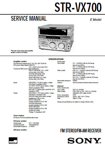SONY STR-VX700 FM STEREO FM AM RECEIVER SERVICE MANUAL INC BLK DIAGS PCBS SCHEM DIAGS AND PARTS LIST 48 PAGES ENG