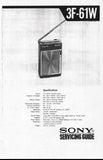 SONY 3F-61W SOLID STATE PORTABLE AM FM RADIO RECEIVER SERVICING GUIDE INC BLK DIAG SCHEM DIAG PCBS AND PARTS LIST 14 PAGES ENG