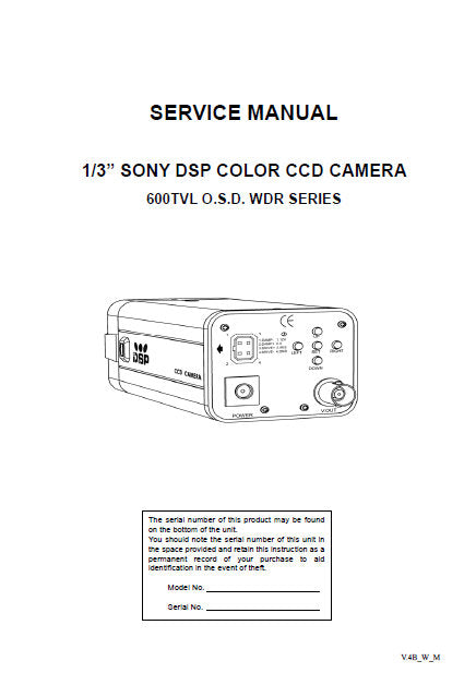 SONY 600 TVL OSD WDR SERIES ONE THIRD INCH SONY DSP COLOR CCD CAMERA SERVICE MANUAL 11 PAGES ENG