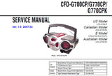 SONY CFD-G700CP CFD-G770CP CFD-G770CPK CD RADIO CASSETTE-CORDER SERVICE MANUAL INC BLK DIAGS PCBS SCHEM DIAGS AND PARTS LIST 70 PAGES ENG