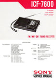 SONY ICF-7600 FM MW SW 7 BAND RECEIVER SERVICE MANUAL INC BLK DIAG PCBS SCHEM DIAGS AND PARTS LIST 16 PAGES ENG