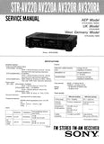 SONY STR-AV220 STR-AV220A STR-AV320R STR-AV320RA FM STEREO FM AM RECEIVER SERVICE MANUAL INC BLK DIAG PCBS SCHEM DIAG AND PARTS LIST 21 PAGES ENG