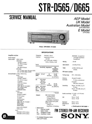 SONY STR-D565 STR-D665 FM STEREO FM AM RECEIVER SERVICE MANUAL INC PCBS SCHEM DIAGS AND PARTS LIST 39 PAGES ENG