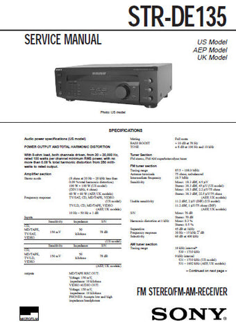 SONY STR-DE135 FM STEREO FM AM RECEIVER SERVICE MANUAL INC PCBS SCHEM DIAGS AND PARTS LIST 30 PAGES ENG