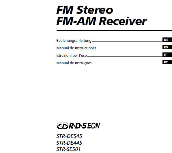 SONY STR-DE445 STR-DE545 STR-SE501 FM STEREO FM AM RECEIVER BEDIENUNGSANLEITUNG  226 PAGES DEUT ESP ITAL PORT