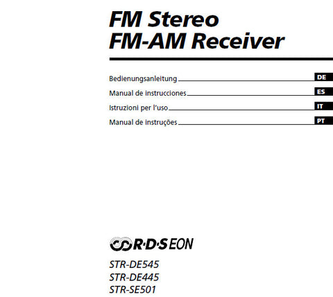 SONY STR-DE445 STR-DE545 STR-SE501 FM STEREO FM AM RECEIVER BEDIENUNGSANLEITUNG  226 PAGES DEUT ESP ITAL PORT