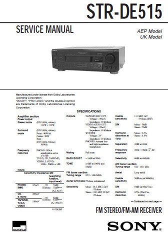 SONY STR-DE515 FM STEREO FM AM RECEIVER SERVICE MANUAL INC PCBS SCHEM DIAGS AND PARTS LIST 16 PAGES ENG