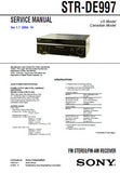 SONY STR-DE997 FM STEREO FM AM RECEIVER SERVICE MANUAL INC BLK DIAGS PCBS SCHEM DIAGS AND PARTS LIST 78 PAGES ENG