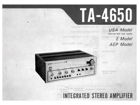 SONY TA-4650 INTEGRATED STEREO AMPLIFIER SERVICE MANUAL INC BLK DIAG PCBS SCHEM DIAGS AND PARTS LIST 24 PAGES ENG