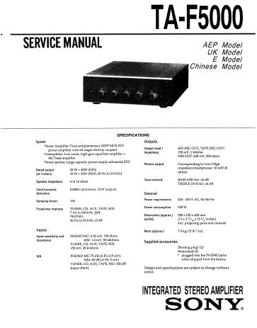 SONY TA-F5000 INTEGRATED STEREO AMPLIFIER SERVICE MANUAL INC PCBS