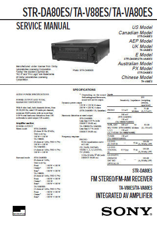 SONY TA-VA80ES TA-VA88ES STR-DA80ES INTEGRATED AV AMPLIFIER FM STEREO FM AM RECEIVER SERVICE MANUAL INC PCBS SCHEM DIAGS AND PARTS LIST 66 PAGES ENG