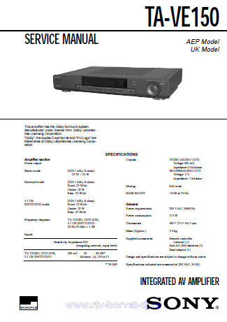 SONY TA-VE150 INTEGRATED AV AMPLIFIER SERVICE MANUAL INC BLK DIAG PCBS –  THE MANUALS SERVICE