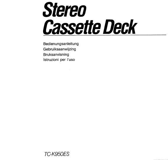 SONY TC-K950ES STEREO CASSETTE DECK OPERATING INSTRUCTIONS 59 PAGES DEUT NL SVENSKA ITAL