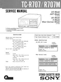 SONY TC-R707 TC-R707M STEREO CASSETTE TAPE DECK SERVICE MANUAL INC PCBS SCHEM DIAG AND PARTS LIST 15 PAGES ENG