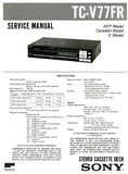 SONY TC-V77FR STEREO CASSETTE TAPE DECK SERVICE MANUAL INC BLK DIAG PCBS SCHEM DIAGS AND PARTS LIST 39 PAGES ENG