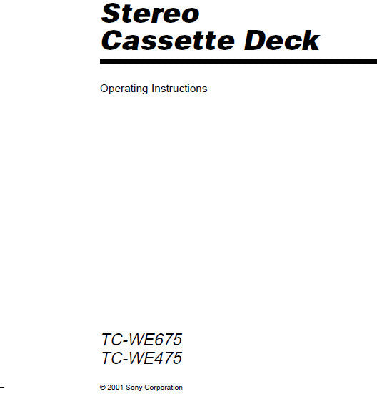 SONY TC-WE475 TC-WE675 STEREO CASSETTE DECK OPERATING INSTRUCTIONS 20 PAGES ENG
