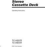 SONY TC-WE475 TC-WE675 STEREO CASSETTE DECK OPERATING INSTRUCTIONS 20 PAGES ENG