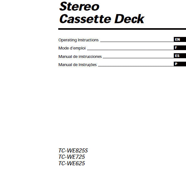 SONY TC-WE625 TC-WE725 TC-WE825S STEREO CASSETTE DECK OPERATING INSTRUCTIONS 92 PAGES ENG FRANC ESP PORT