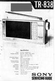 SONY TR-838 3 BAND MW SW 8 TRANSISTOR RADIO RECEIVER SERVICING GUIDE INC BLK DIAG PCBS SCHEM DIAG AND PARTS LIST 8 PAGES ENG