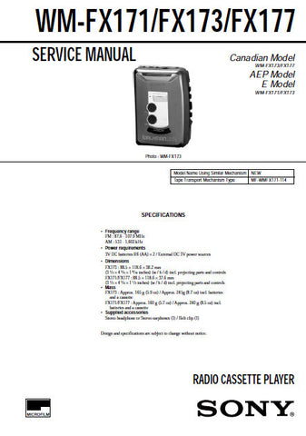 SONY WM-FX171 WM-FX173 WM-FX177 RADIO CASSETTE PLAYER SERVICE MANUAL INC BLK DIAG PCBS SCHEM DIAGS AND PARTS LIST 30 PAGES ENG
