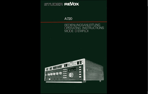 STUDER REVOX A720 TUNER PREAMP OPERATING INSTRUCTIONS INC CONN DIAG AND BLK DIAGS 40 PAGES ENG DEUT FRANC