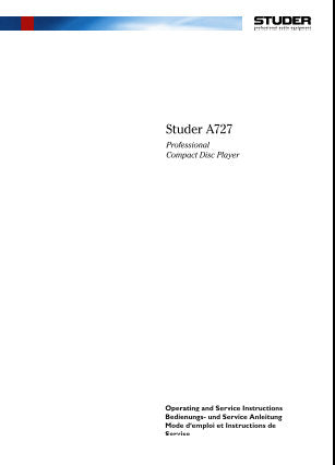 STUDER REVOX A727 PROFESSIONAL CD PLAYER OPERATING AND SERVICE INSTRUCTIONS INC BLK DIAGS SCHEMS PCBS AND PARTS LIST 170 PAGES ENG DEUT FRANC