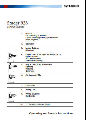 STUDER REVOX 928 MIXING CONSOLE OPERATING AND SERVICE INSTRUCTIONS INC BLK DIAGS SCHEM DIAGS PCB'S AND PARTS LIST 413 PAGES ENG