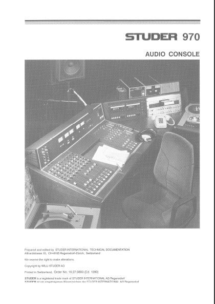 STUDER REVOX 970 AUDIO CONSOLE SERVICE INSTRUCTIONS INC BLK DIAGS SCHEMS PCBS AND PARTS LIST 375 PAGES ENG DEUT