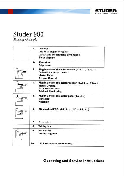STUDER REVOX 980 MIXING CONSOLE OPERATING AND SERVICE INSTRUCTIONS INC BLK DIAGS SCHEMS PCBS AND PARTS LIST 748 PAGES ENG