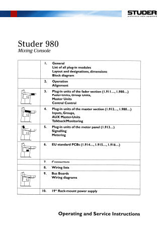 STUDER REVOX 980 MIXING CONSOLE OPERATING AND SERVICE INSTRUCTIONS INC BLK DIAGS SCHEM DIAGS PCB'S AND PARTS LIST 748 PAGES ENG