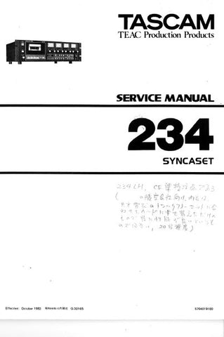 TASCAM 234 SYNCASET SERVICE MANUAL INC BLK DIAG PCBS SCHEM DIAGS AND PARTS LIST 88 PAGES ENG