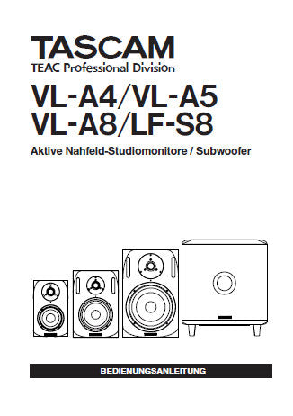 TASCAM LFS-8 VL-A8 VL-A5 VL-A4 AKTIVE NAHFELD-STUDIOMONITORE SUBWOOFER BEDIENUNGSANLEITUNG MIT BLK DIAG 16 SEITE DEUT