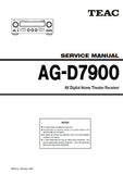 TEAC AG-D7900 AV DIGITAL HOME THEATER RECEIVER SERVICE MANUAL INC PCBS AND PARTS LIST 30 PAGES ENG