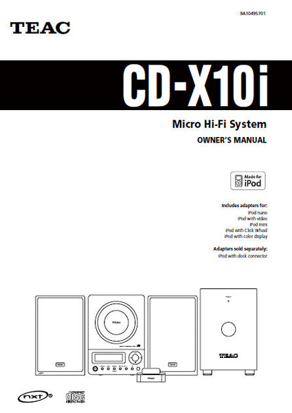 TEAC CD-X10i MICRO HIFI SYSTEM OWNER