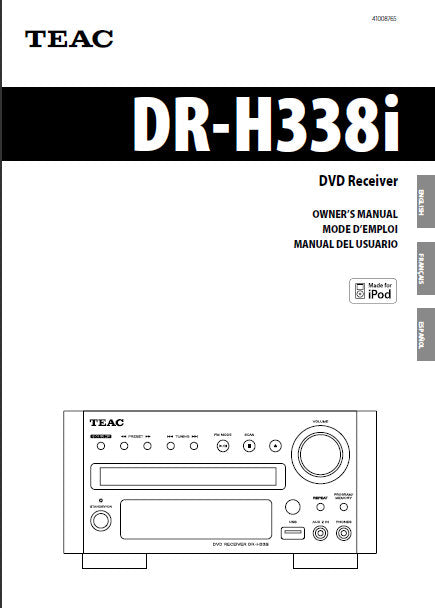 TEAC DR-H338i DVD RECEIVER OWNER'S MANUAL INC CONN DIAGS AND TRSHOOT GUIDE 148 PAGES ENG FRANC ESP