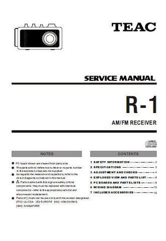 TEAC R-1 AM FM RECEIVER SERVICE MANUAL INC PCBS SCHEM DIAG AND PARTS LIST 18 PAGES ENG