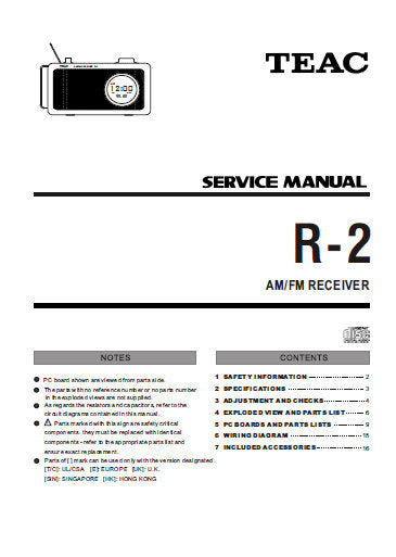 TEAC R-2 AM FM RECEIVER SERVICE MANUAL INC PCBS SCHEM DIAGS AND PARTS LIST 21 PAGES ENG